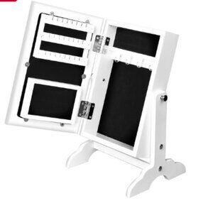 Jewelry Cabinet Stand Box with Mirror in White